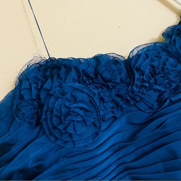 Vintage 90s Cache Evening Dress Size 2 Blue Chiffon Rugged - Picture 5 of 9